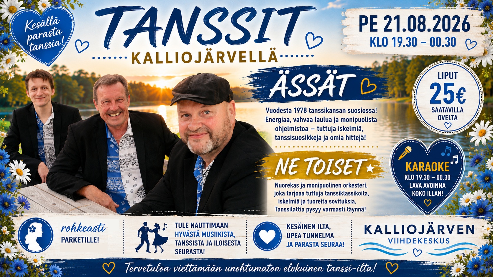 Pe 21.8.2026 – Tanssit ja Karaoke – Ässät sekä Ne Toiset – Kalliojärven Viihdekeskus